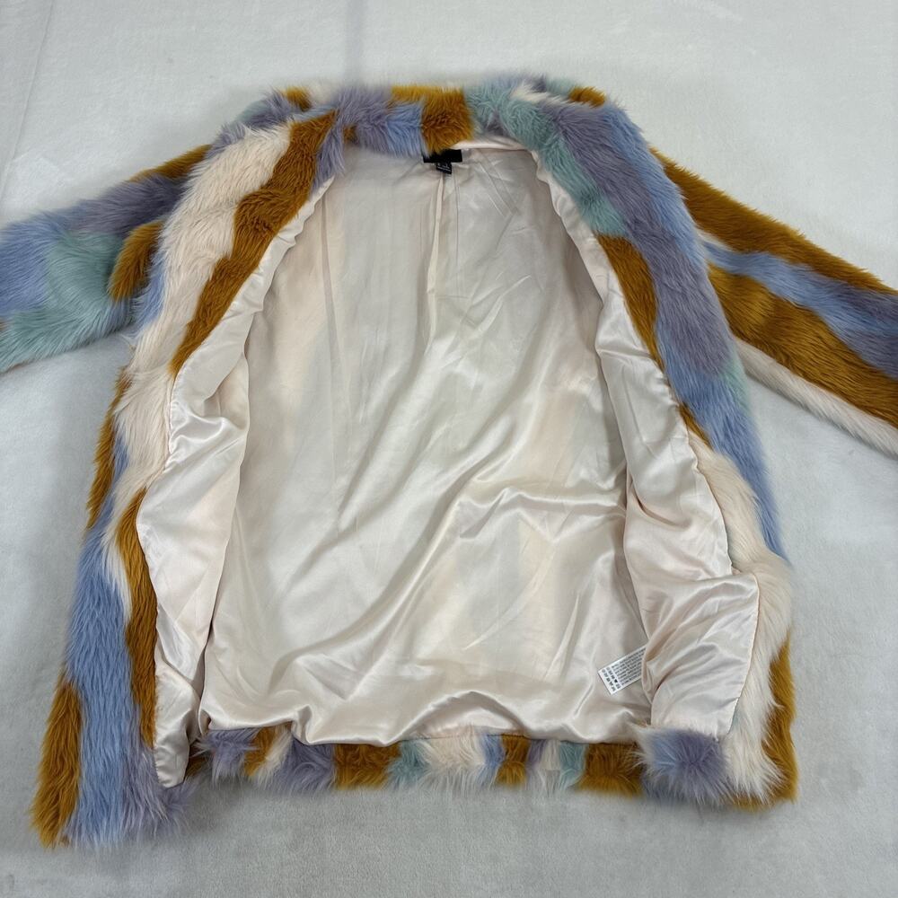 Forever 21 BarbieCore Trippy Faux Fur Rainbow Colorful Festival Rave Jacket Lg - Picture 7 of 14